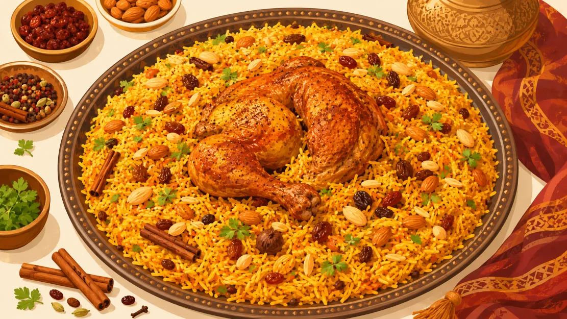 طبق الكبسة الاقتصادي بالأرز والدجاج يكفي عدداً كبيراً