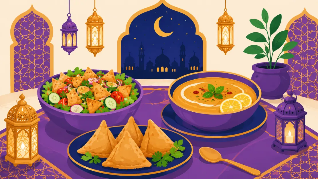 شوربة العدس وسلطة الفتوش والسمبوسة من أكلات رمضان السريعة