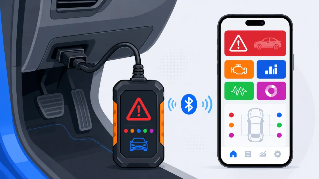 استخدام جهاز فحص OBD2 لقراءة رمز عطل لمبة المحرك في السيارة