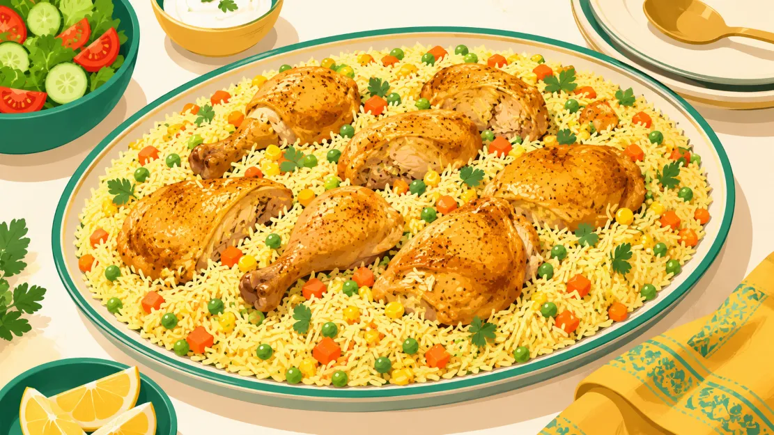 طبق أرز بالخضار اقتصادي يكفي عدة أشخاص للعائلة