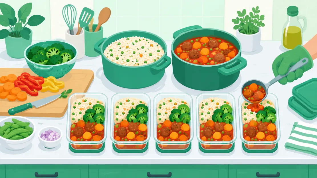 تجهيز وجبات الأسبوع بالطبخ المجمّع وتقسيمها إلى حصص